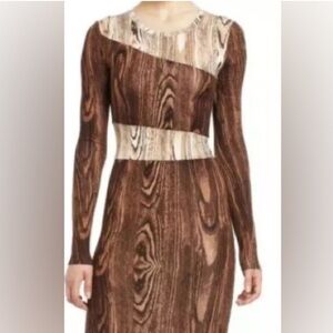 BCBGMaxAzria 🪵 Woodgrain Fola Nagdalina Neutral Long Sleeve Dress
